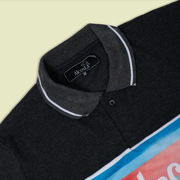 Black_Cotton_Short_Sleeve_Chest_Polo_T-Shirt_For_Men