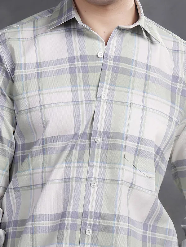 Light_Green_&_White_Glen_Lycra_Check_Shirt_For_Men