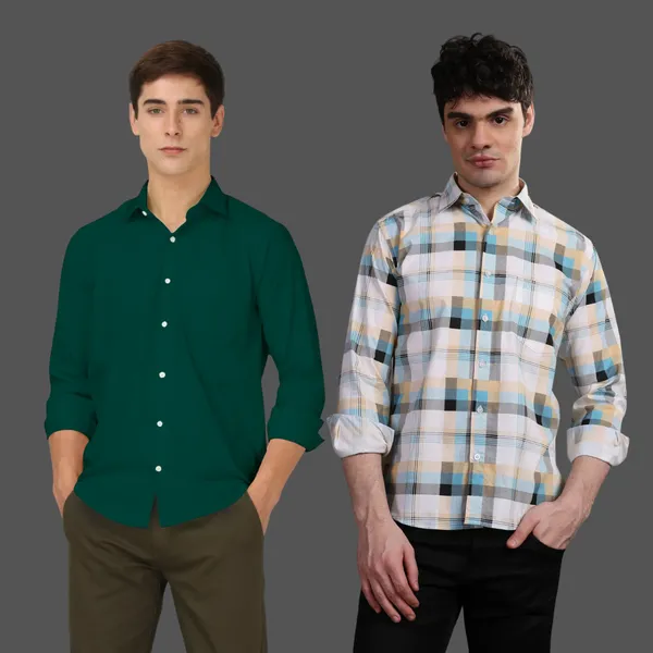 Pack_of_2_Solid_&_Checked_Cotton_Full_Sleeve_Formal_Shirts_For_Men