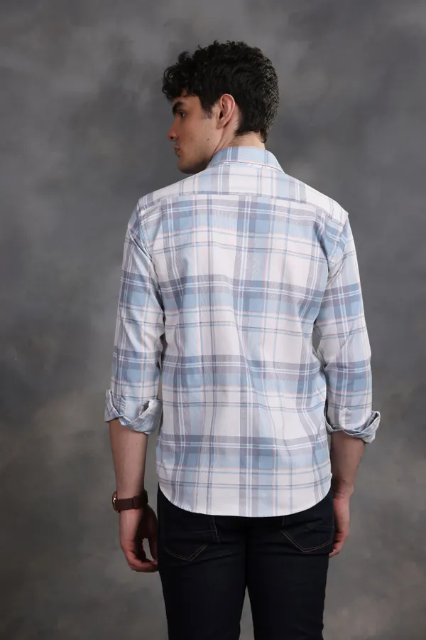 Elegant_Blue_&_White_Glen_Lycra_Check_Shirt_For_Men