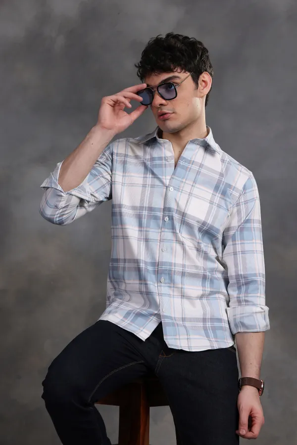 Elegant_Blue_&_White_Glen_Lycra_Check_Shirt_For_Men