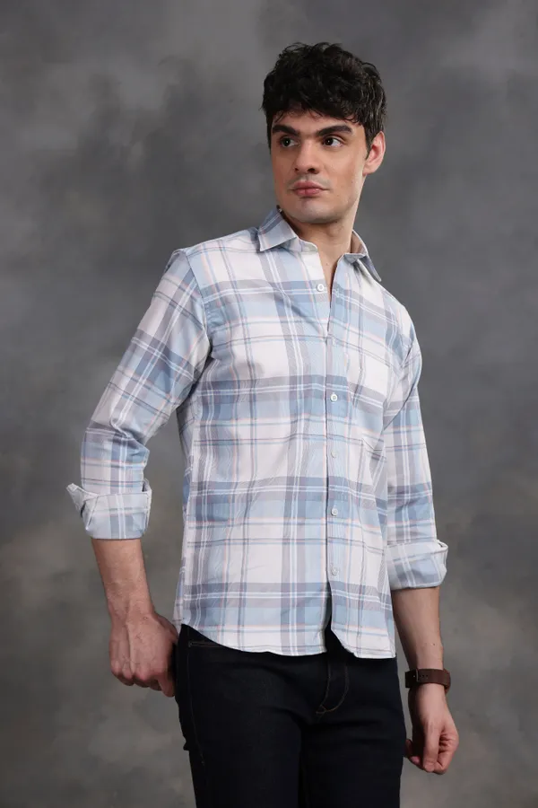 Elegant_Blue_&_White_Glen_Lycra_Check_Shirt_For_Men