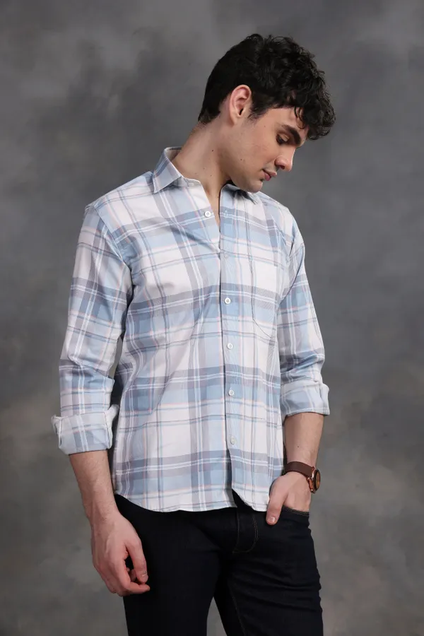 Elegant_Blue_&_White_Glen_Lycra_Check_Shirt_For_Men