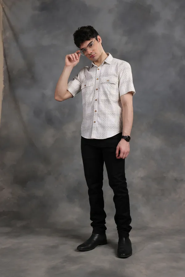 White_&_Black_Vintage_Half_Sleeve_Checked_Summer_Shirt_For_Men