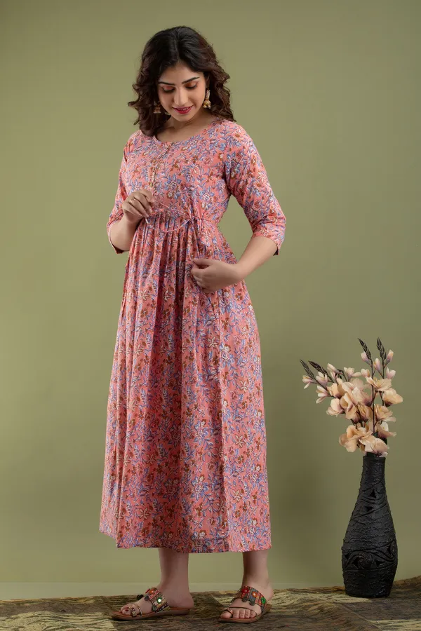 Multicolor_Maternity_and_Feeding_Gown_for_women_|_RAYON_Sanganeri_Print_Gown