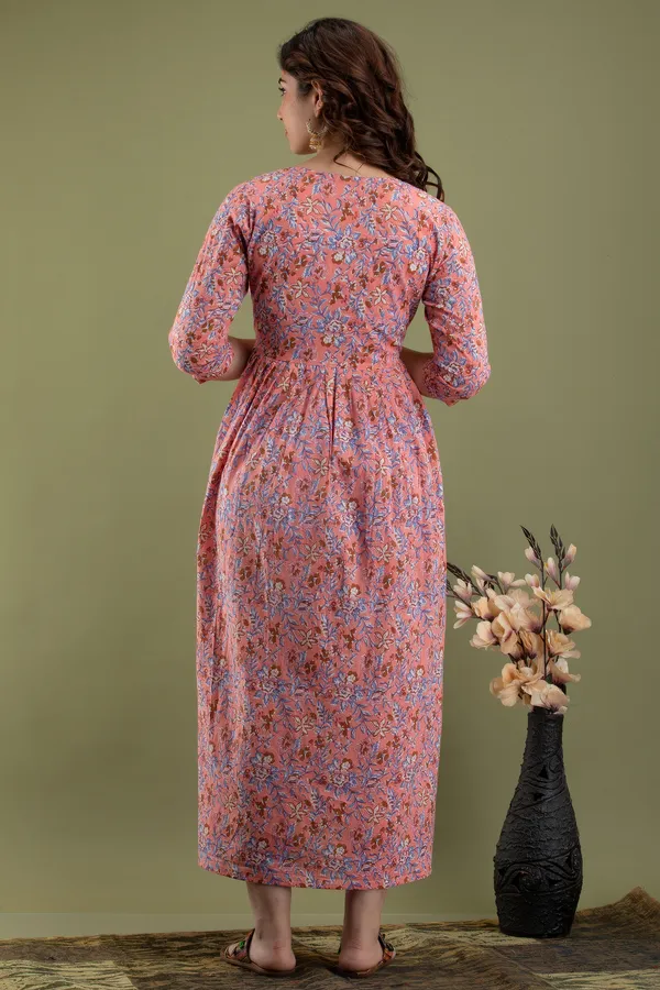 Multicolor_Maternity_and_Feeding_Gown_for_women_|_RAYON_Sanganeri_Print_Gown