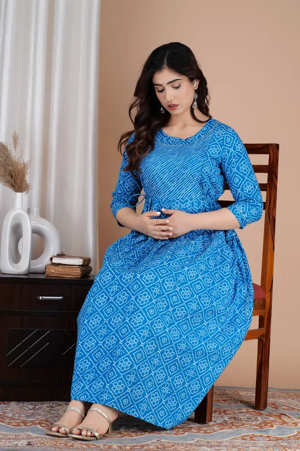 Blue_Maternity_and_Feeding_Gown_for_women_|_Pure_Cotton_Sanganeri_Print_Gown