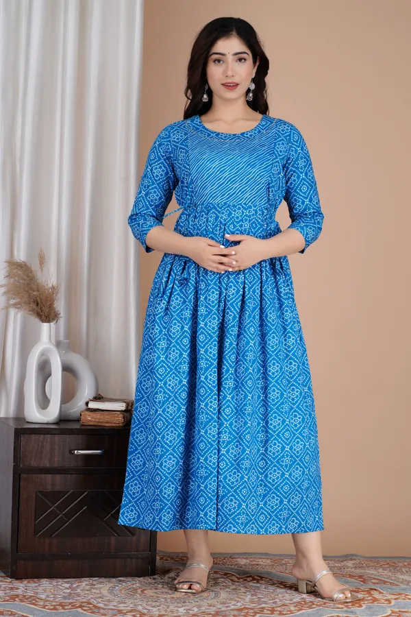Blue_Maternity_and_Feeding_Gown_for_women_|_Pure_Cotton_Sanganeri_Print_Gown