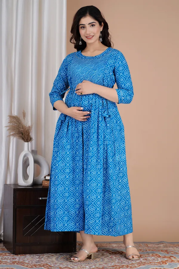 Blue_Maternity_and_Feeding_Gown_for_women_|_Pure_Cotton_Sanganeri_Print_Gown