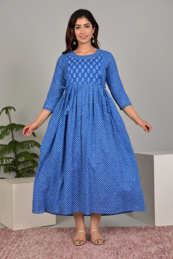 Blue_Maternity_and_Feeding_Gown_for_women_|_Pure_Cotton_Sanganeri_Print_Gown
