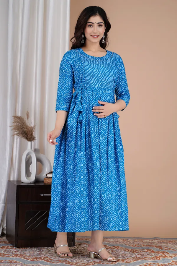 Blue_Maternity_and_Feeding_Gown_for_women_|_Pure_Cotton_Sanganeri_Print_Gown