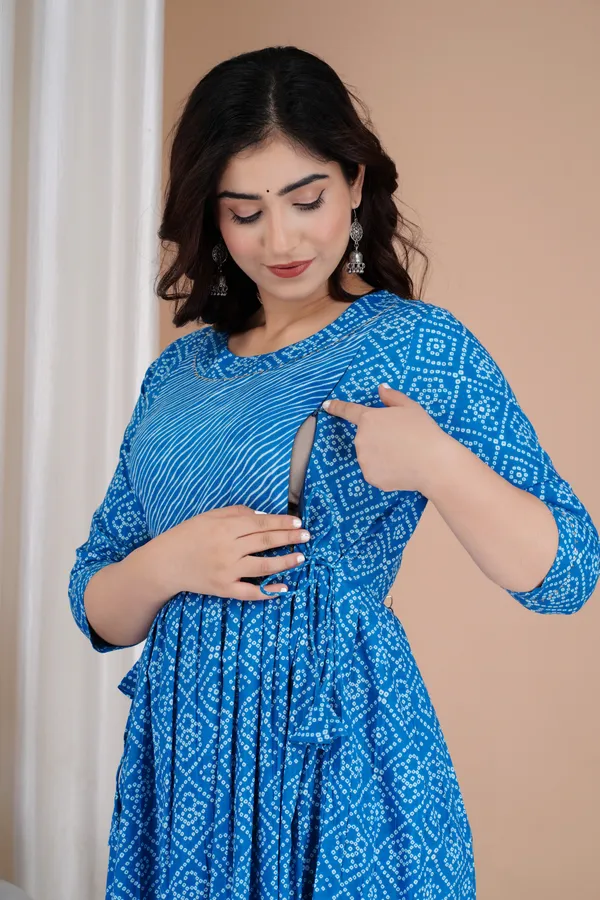 Blue_Maternity_and_Feeding_Gown_for_women_|_Pure_Cotton_Sanganeri_Print_Gown