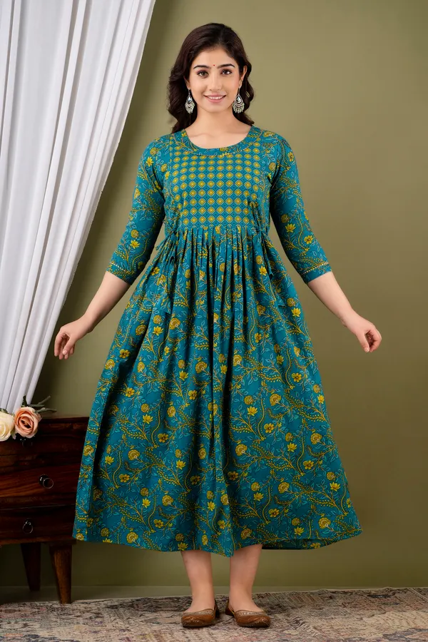 Blue_Maternity_and_Feeding_Gown_for_women_|_Pure_Cotton_Sanganeri_Print_Gown
