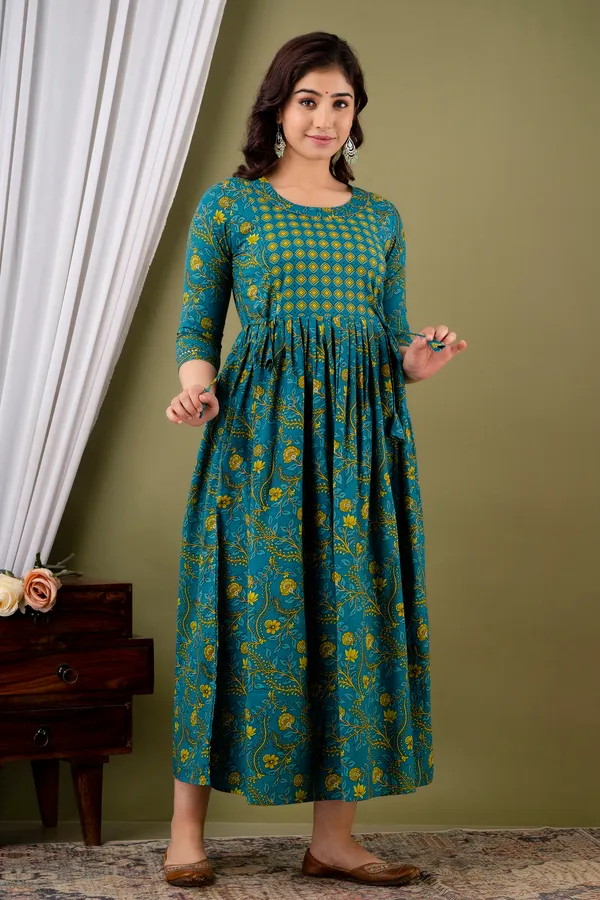 Blue_Maternity_and_Feeding_Gown_for_women_|_Pure_Cotton_Sanganeri_Print_Gown