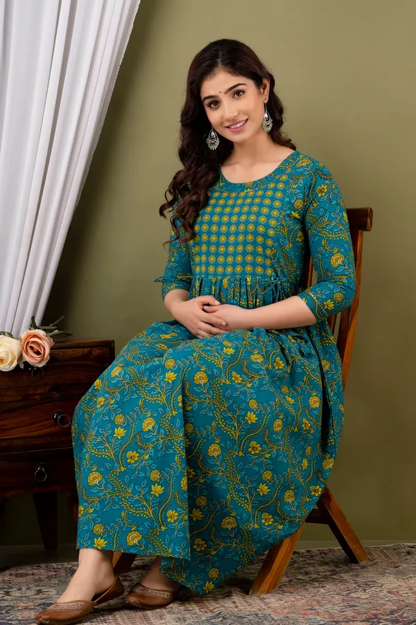 Blue_Maternity_and_Feeding_Gown_for_women_|_Pure_Cotton_Sanganeri_Print_Gown