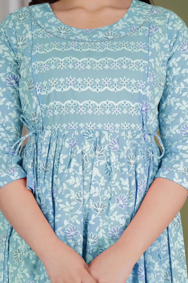 Blue_Maternity_and_Feeding_Gown_for_women_|_Pure_Cotton_Sanganeri_Print_Gown