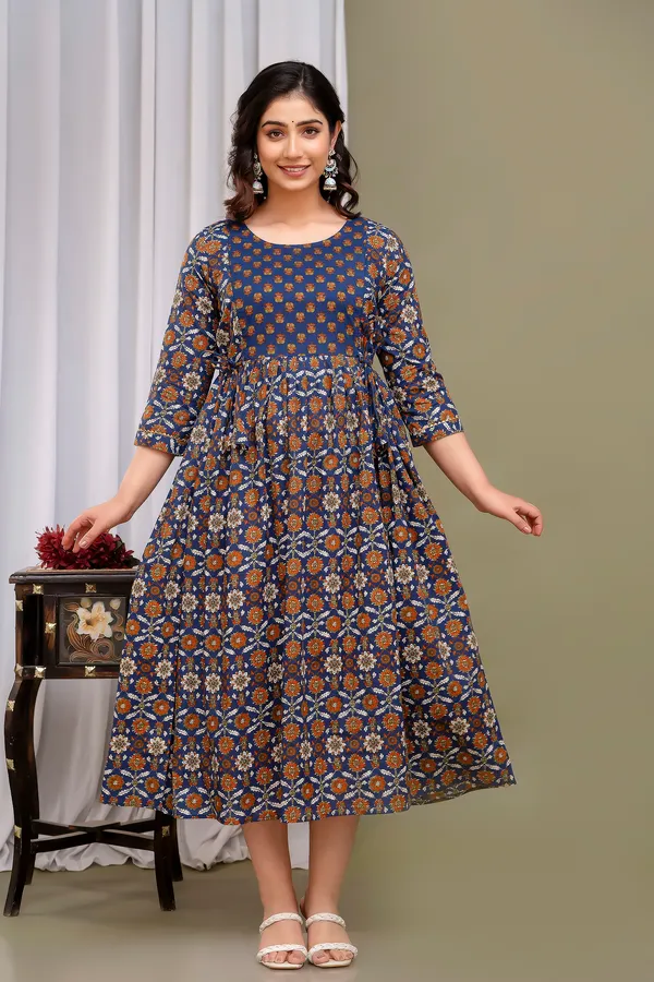 Blue_Maternity_and_Feeding_Gown_for_women_|_Pure_Cotton_Sanganeri_Print_Gown