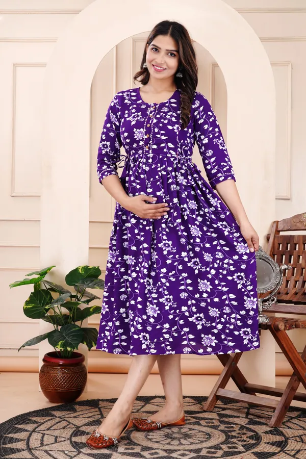 Blue_Maternity_and_Feeding_Gown_for_women_|_Rayon_Sanganeri_Print_Gown