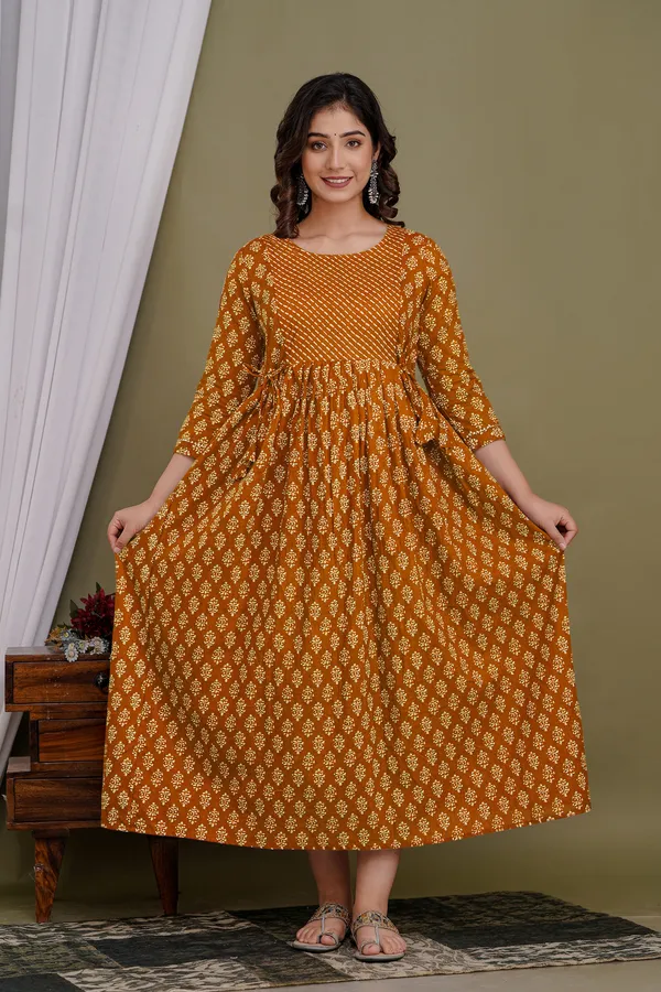 Brown_Maternity_and_Feeding_Gown_for_women_|_Pure_Cotton_Sanganeri_Print_Gown