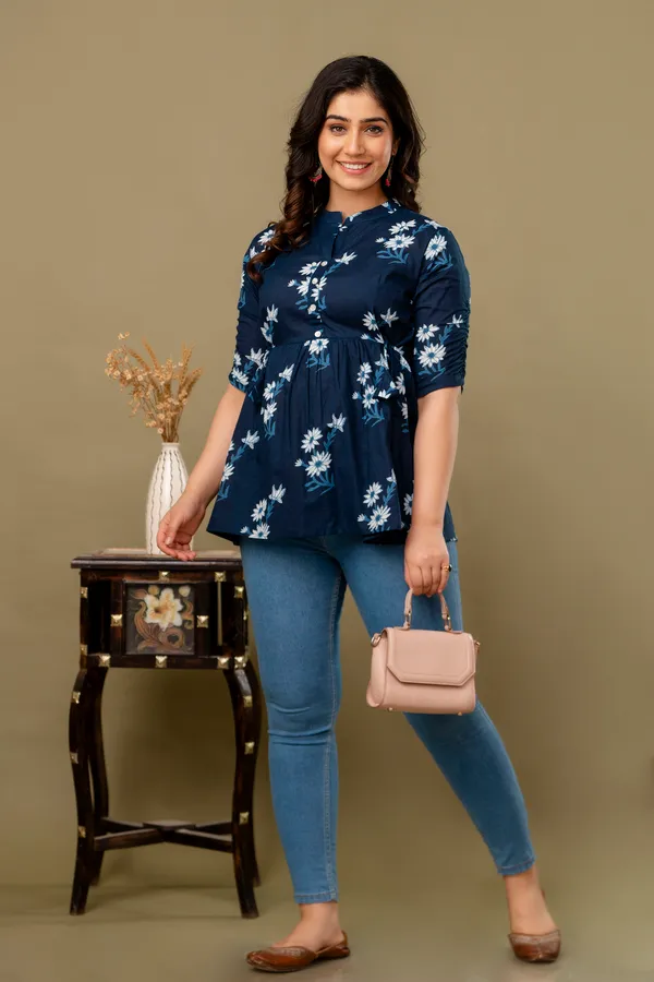 DARK_BLUE_Classic_Regular_Fit_Solid_Short_Top_For_Women_Classic_Regular_Fit_Solid_Short_Top_For_Women