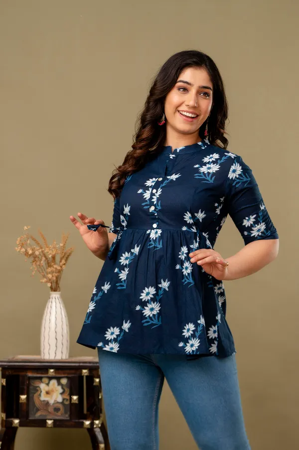 DARK_BLUE_Classic_Regular_Fit_Solid_Short_Top_For_Women_Classic_Regular_Fit_Solid_Short_Top_For_Women