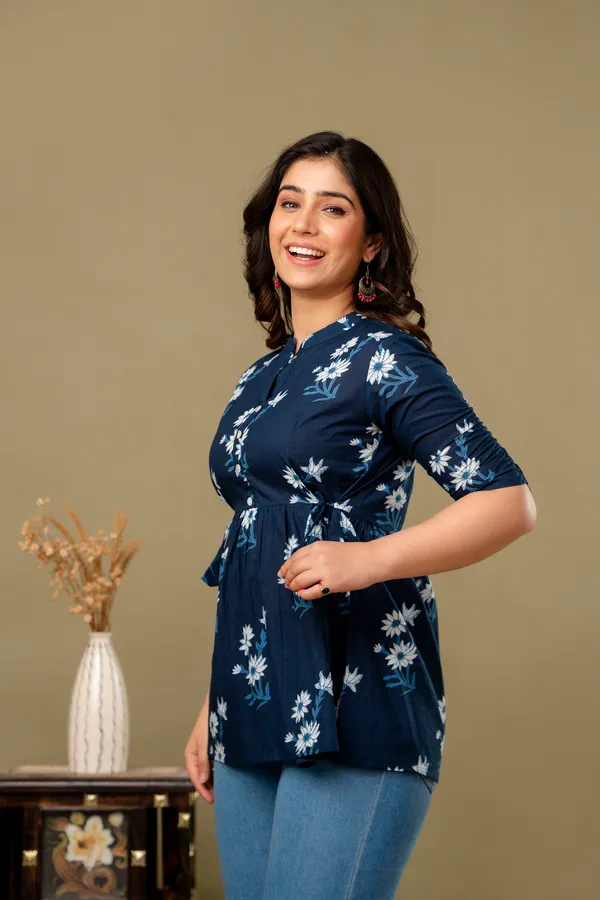 DARK_BLUE_Classic_Regular_Fit_Solid_Short_Top_For_Women_Classic_Regular_Fit_Solid_Short_Top_For_Women
