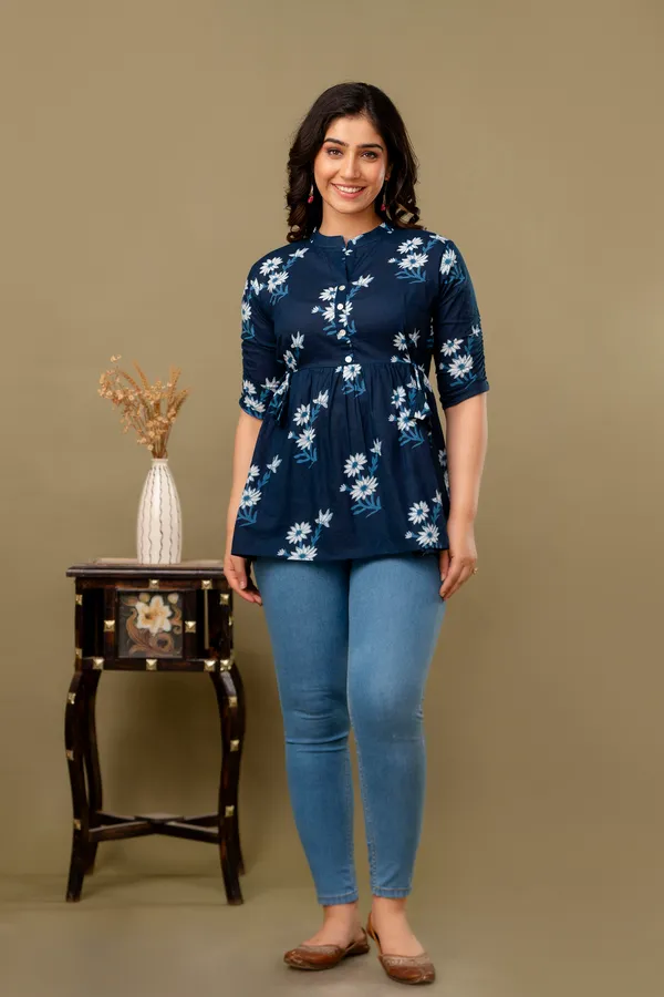 DARK_BLUE_Classic_Regular_Fit_Solid_Short_Top_For_Women_Classic_Regular_Fit_Solid_Short_Top_For_Women
