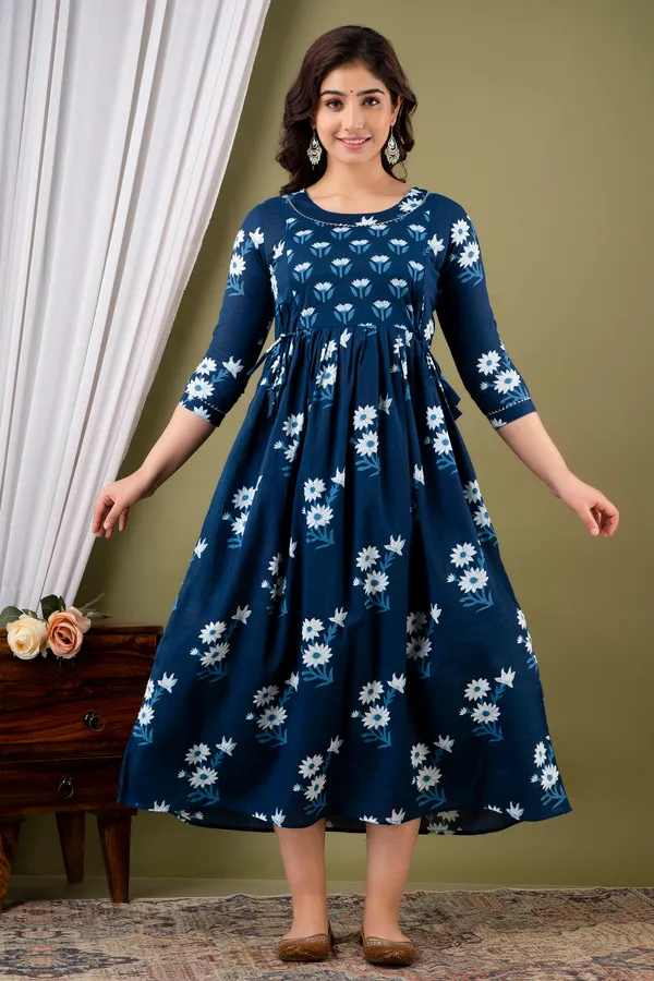 Multicolor_Maternity_and_Feeding_Gown_for_women_|_Pure_Cotton_Sanganeri_Print_Gown