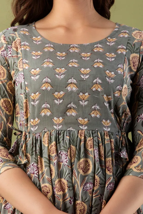 Grey_Maternity_and_Feeding_Gown_for_women_|_Pure_Cotton_Sanganeri_Print_Gown