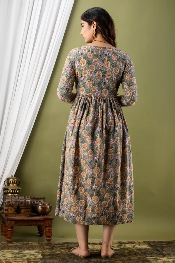 Grey_Maternity_and_Feeding_Gown_for_women_|_Pure_Cotton_Sanganeri_Print_Gown