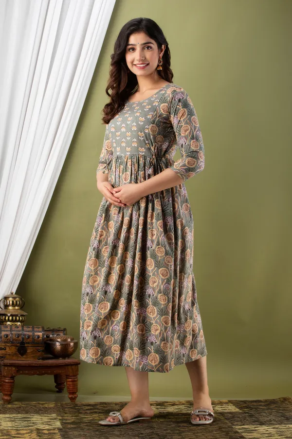 Grey_Maternity_and_Feeding_Gown_for_women_|_Pure_Cotton_Sanganeri_Print_Gown