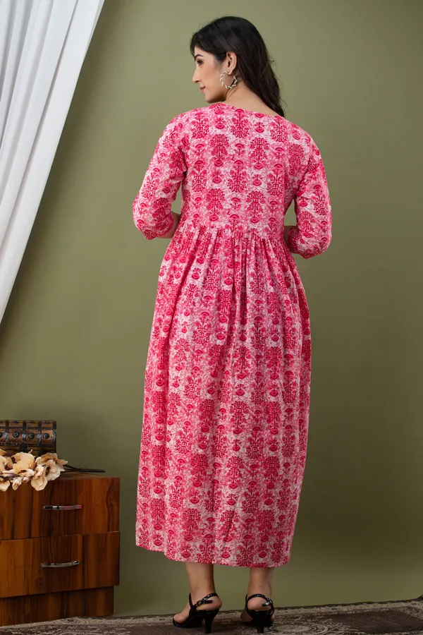 Baby_Pink_Maternity_and_Feeding_Gown_for_women_|_Pure_Cotton_Sanganeri_Print_Gown