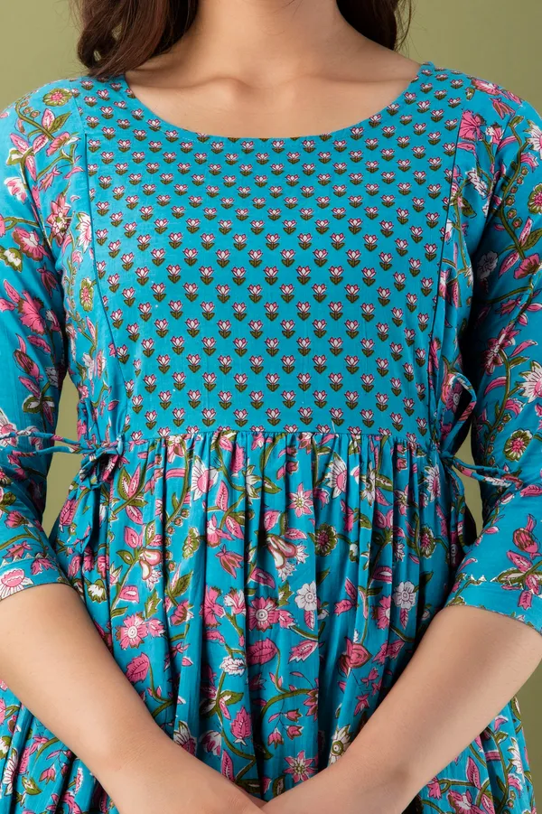Light_Blue_Maternity_and_Feeding_Gown_for_women_|_Pure_Cotton_Sanganeri_Print_Gown