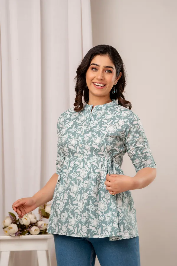 Light_BLUE_Classic_Regular_Fit_Solid_Short_Top_For_Women