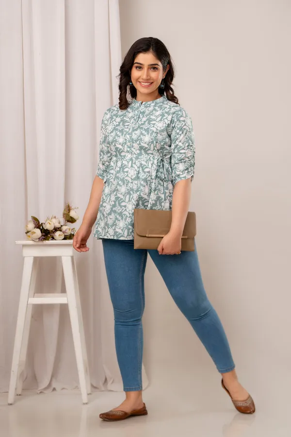 Light_BLUE_Classic_Regular_Fit_Solid_Short_Top_For_Women