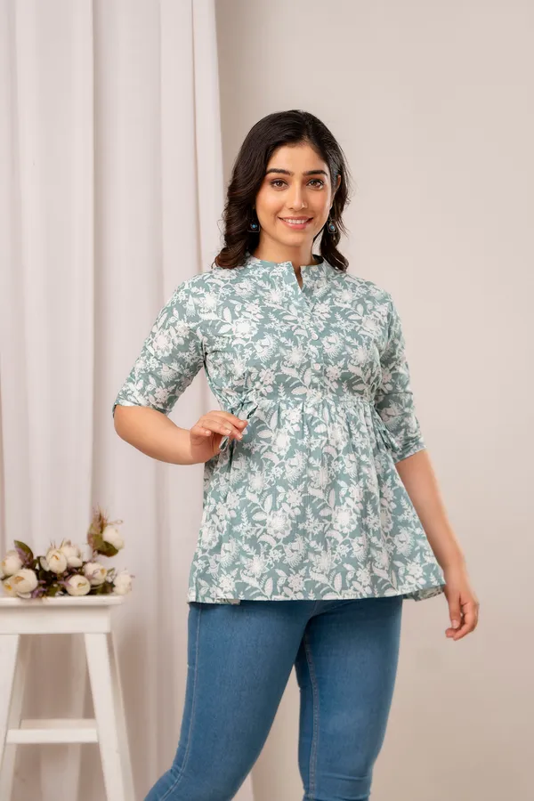 Light_BLUE_Classic_Regular_Fit_Solid_Short_Top_For_Women