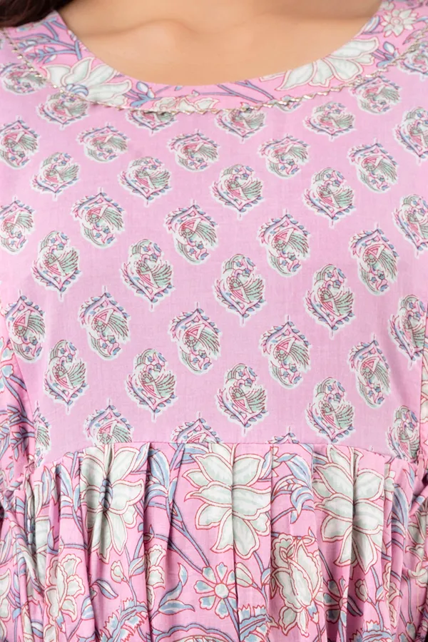 Light_Pink_Maternity_and_Feeding_Gown_for_women_|_Pure_Cotton_Sanganeri_Print_Gown