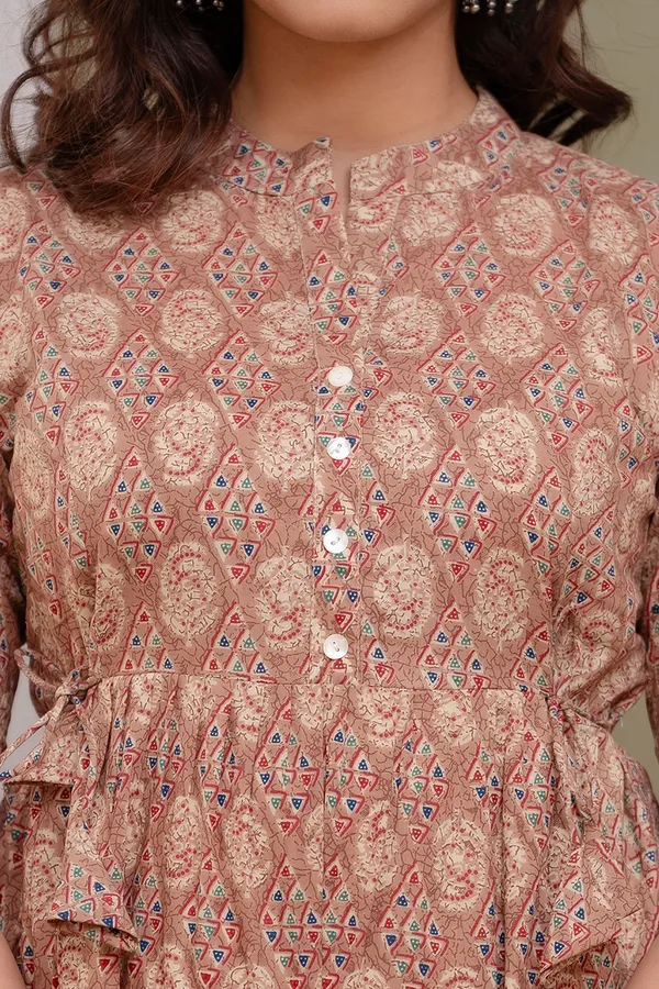 Light_Brown_Classic_Regular_Fit_Solid_Short_Top_For_Women