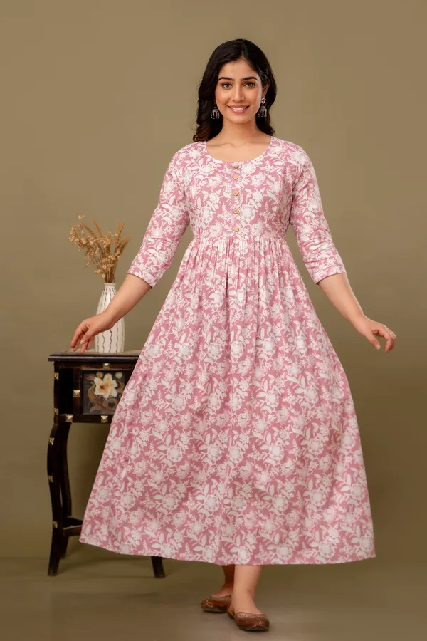 Light_Pink_Maternity_and_Feeding_Gown_for_women_|_Pure_Cotton_Sanganeri_Print_Gown
