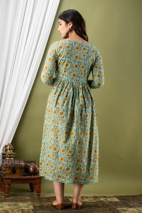 Multicolor_Maternity_and_Feeding_Gown_for_women_|_Pure_Cotton_Sanganeri_Print_Gown