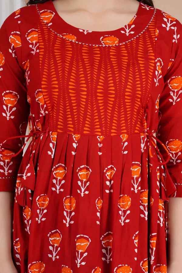 Maroon_Maternity_and_Feeding_Gown_for_women_|_Pure_Cotton_Sanganeri_Print_Gown