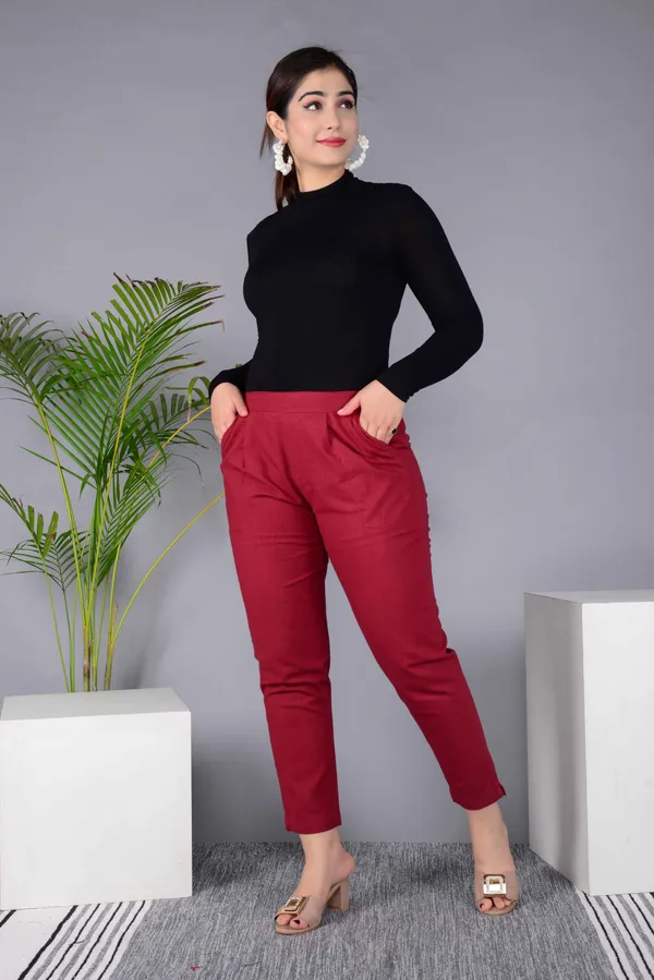 Maroon_Cotton_Classic_Regular_Fit_Solid_Pant_For_Girl