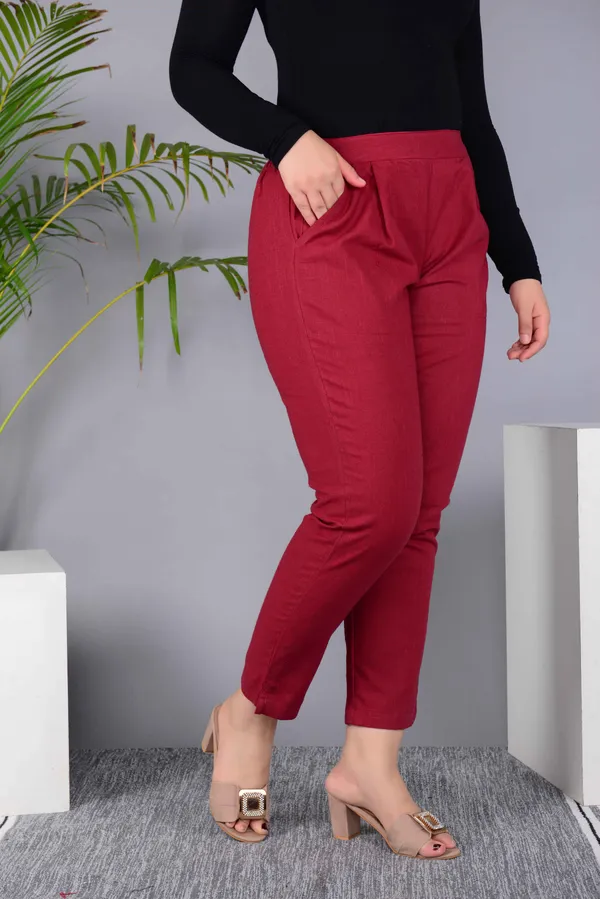 Maroon_Cotton_Classic_Regular_Fit_Solid_Pant_For_Girl