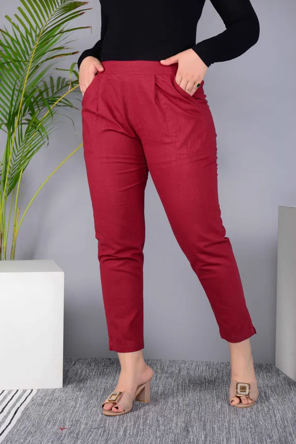 Maroon_Cotton_Classic_Regular_Fit_Solid_Pant_For_Girl
