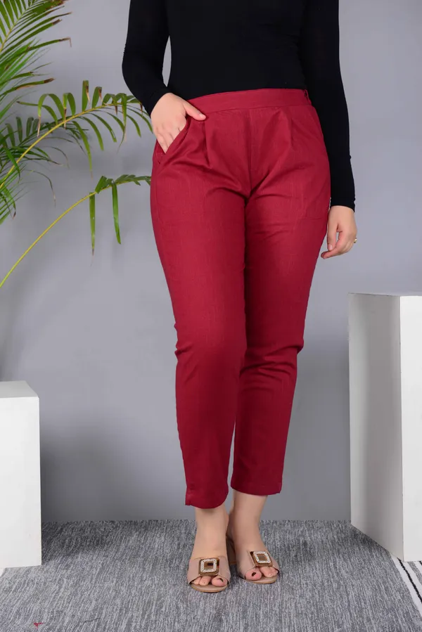 Maroon_Cotton_Classic_Regular_Fit_Solid_Pant_For_Girl