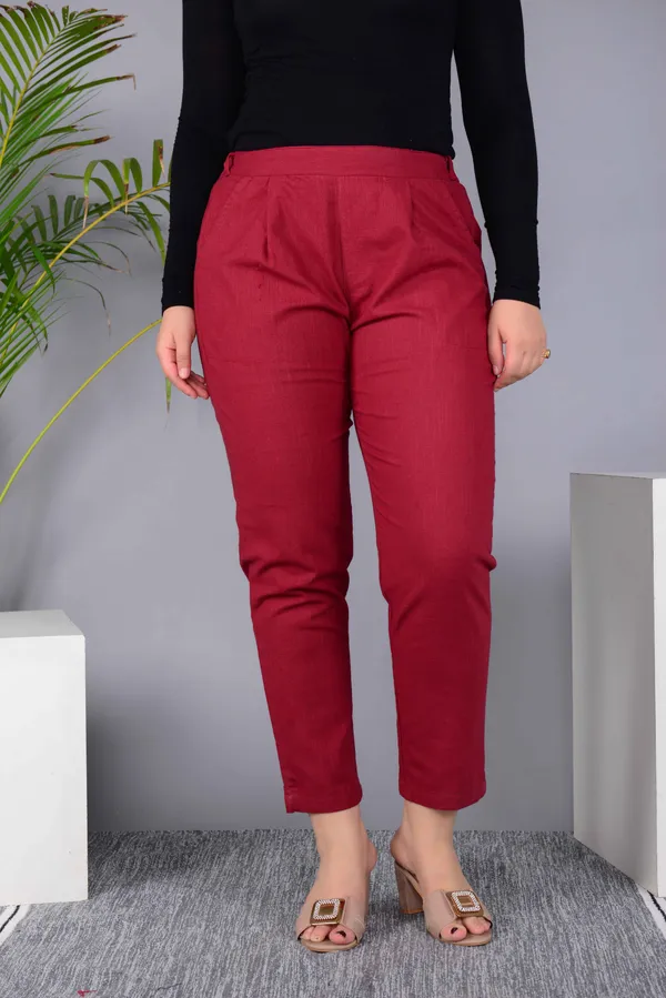 Maroon_Cotton_Classic_Regular_Fit_Solid_Pant_For_Girl