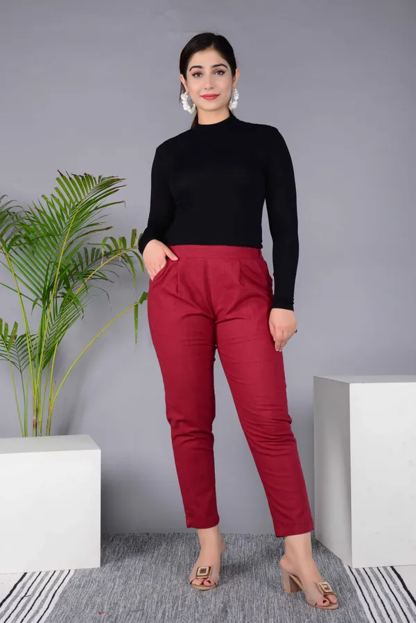Maroon_Cotton_Classic_Regular_Fit_Solid_Pant_For_Girl