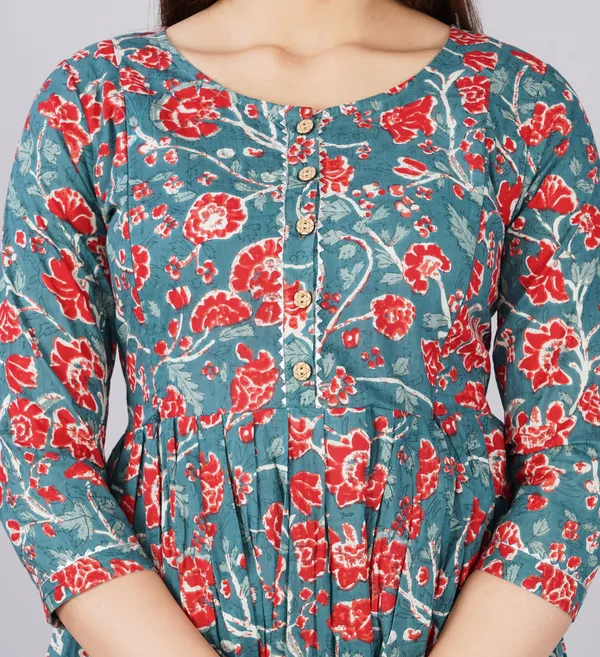 Multicolor_Maternity_and_Feeding_Gown_for_women_|_Pure_Cotton_Sanganeri_Print_Gown