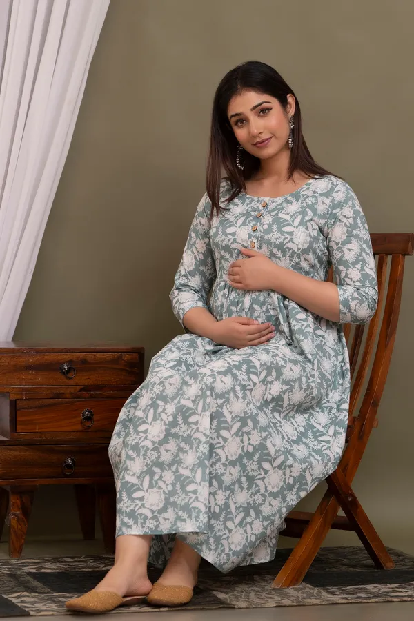 Multicolor_Maternity_and_Feeding_Gown_for_women_|_Pure_Cotton_Sanganeri_Print_Gown