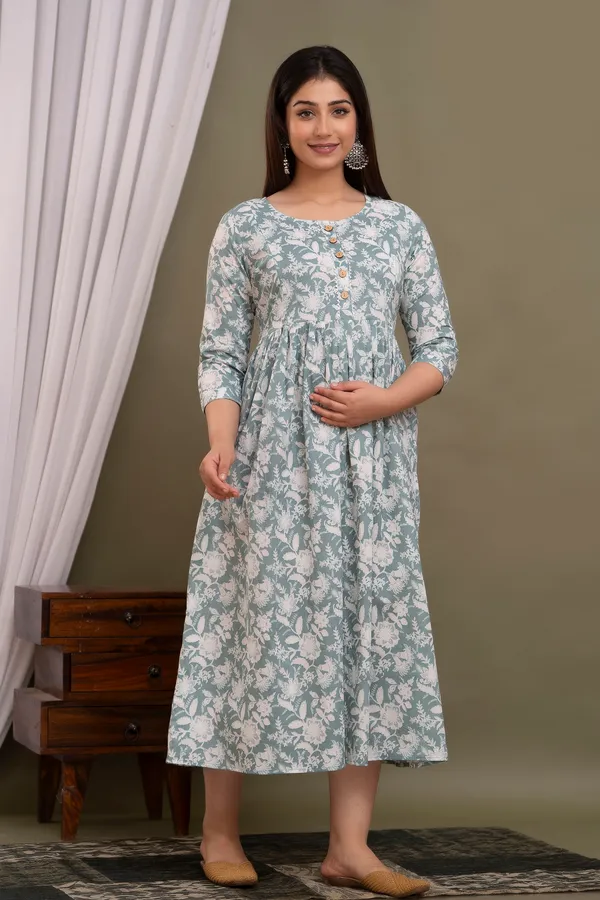 Multicolor_Maternity_and_Feeding_Gown_for_women_|_Pure_Cotton_Sanganeri_Print_Gown